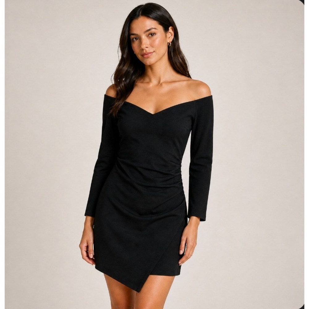 NWT Lulus Bodycon Dress XS‎ Black Off Shoulder Ruched Mini Bodycon LBD Party